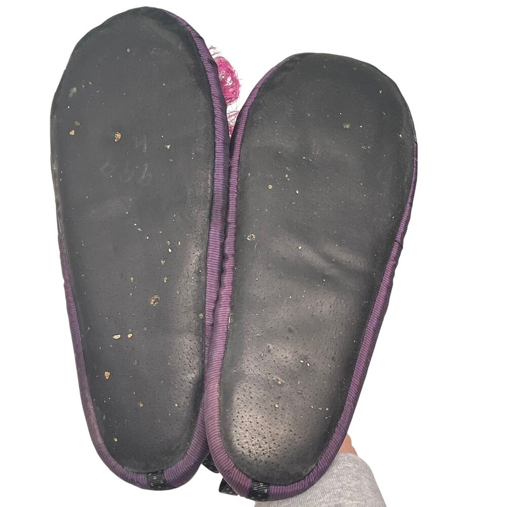 Goody Goody Purple Slippers Magenta Pink Flower Green Trim Silk M - Picture 7 of 8